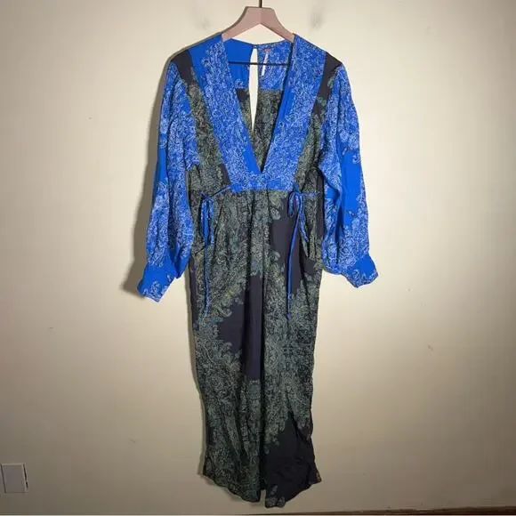 FREE PEOPLE ANTHRO Blooming Fields boho meets western style paisley jumpsuit XS - Picture 3 of 7